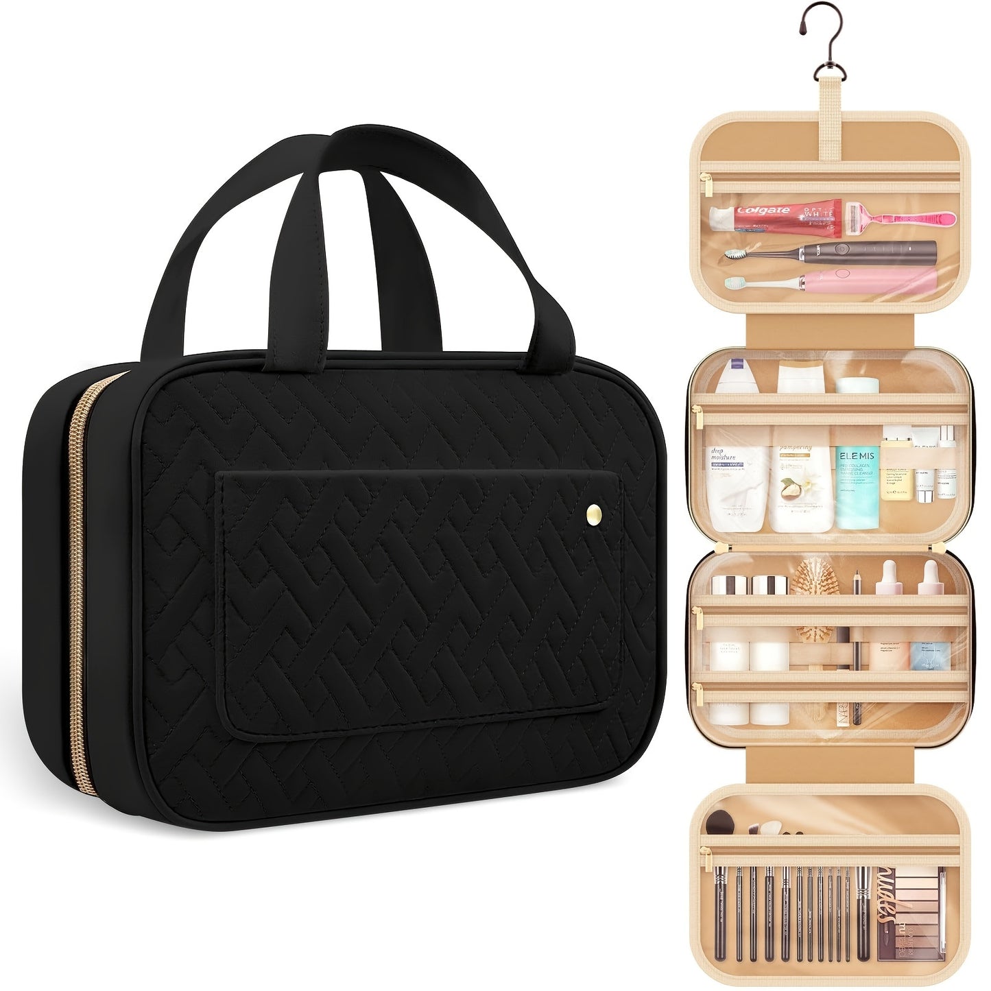 Élégance Nomade – Trousse de Toilette Suspendue Grande Capacité