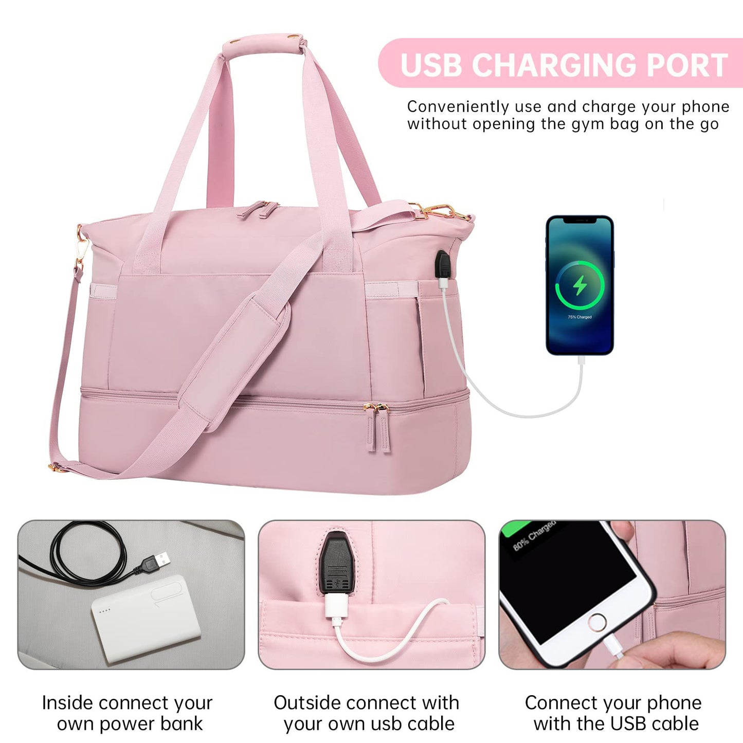 Évasion Élégante – Sac Week-end Femme avec Port USB Intégré