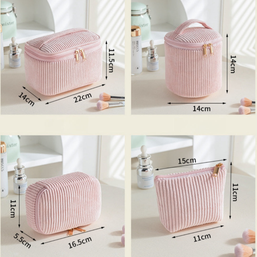 Ensemble Élégance Douillette – Trousse de Toilette en Velours Côtelé (4 pièces)