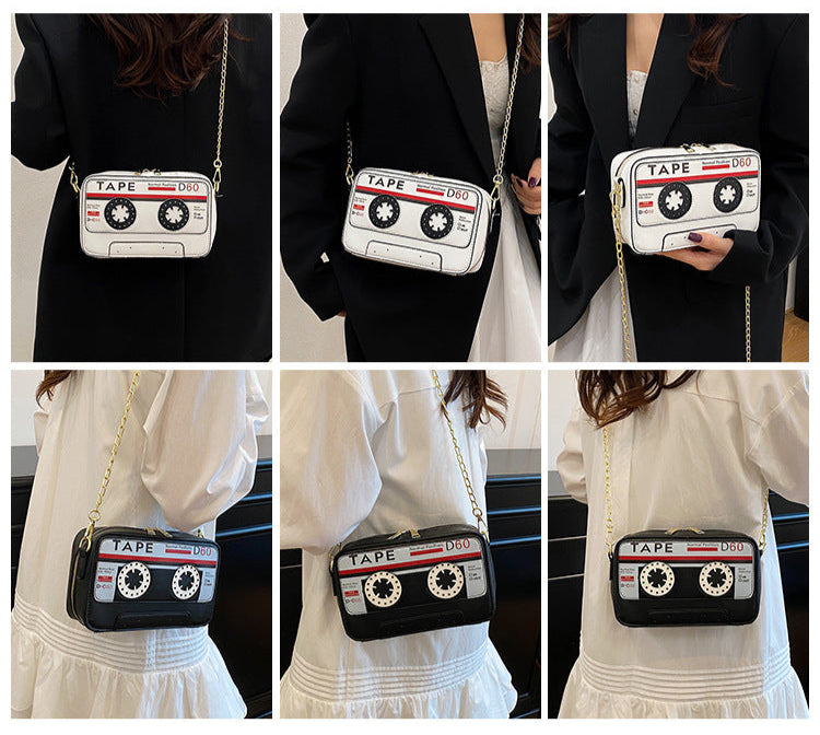 "Cassette Élégance" – Sac Bandoulière Vintage en Cuir Végan
