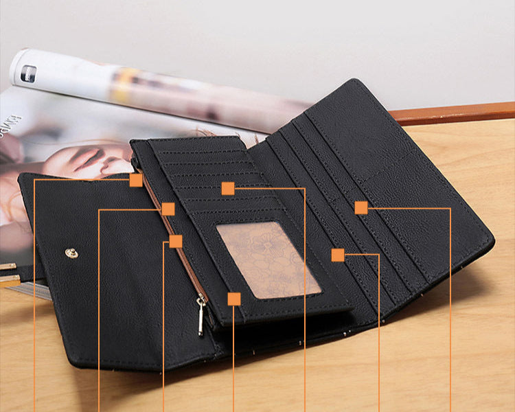 Élégance Brodée – Portefeuille Vintage Grand Format pour Femme
