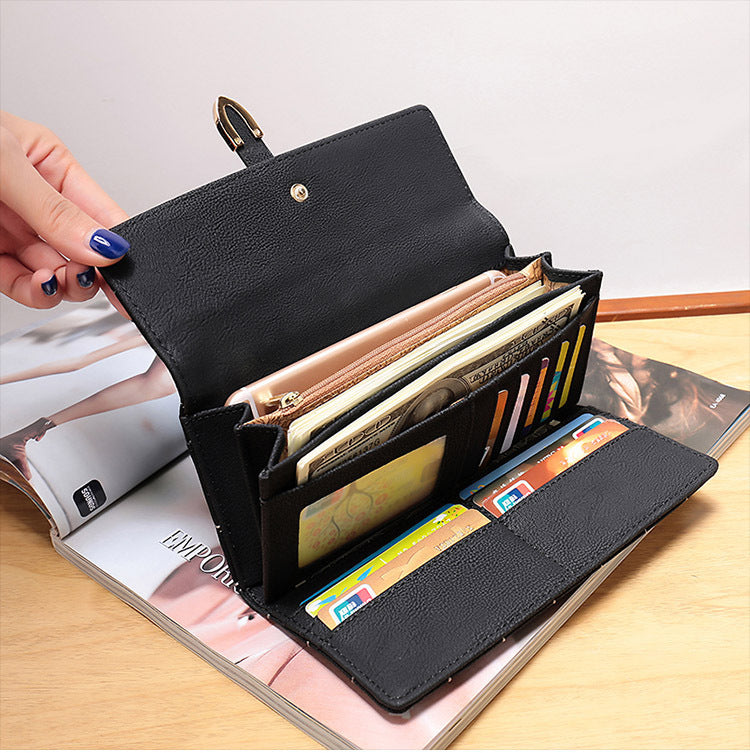 Élégance Brodée – Portefeuille Vintage Grand Format pour Femme