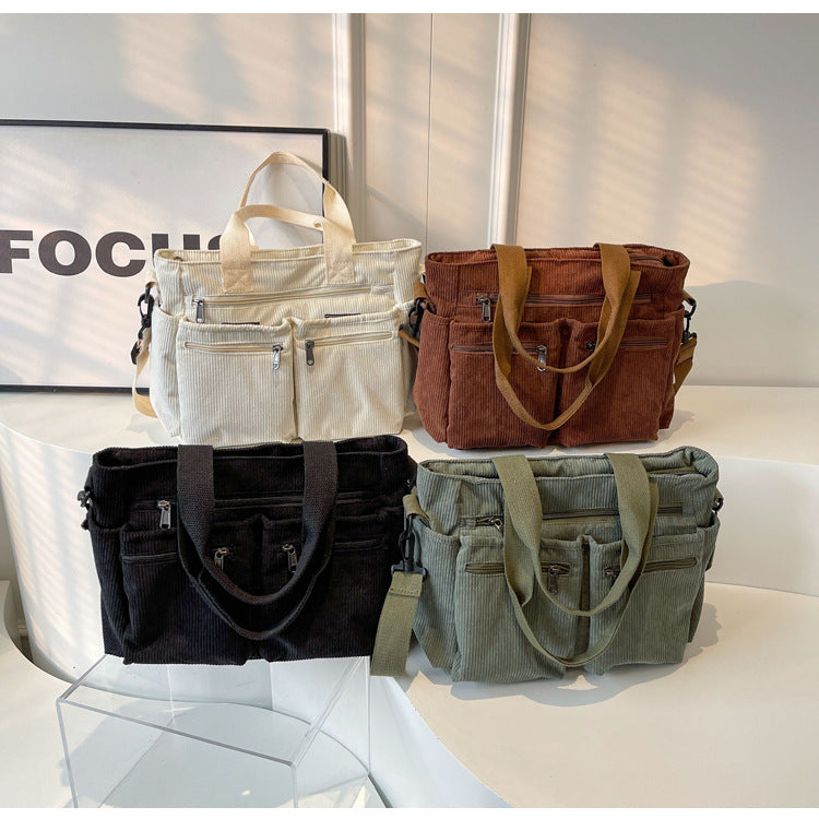Élégance Bohème – Sac Cabas en Velours Côtelé