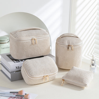 Ensemble Élégance Douillette – Trousse de Toilette en Velours Côtelé (4 pièces)